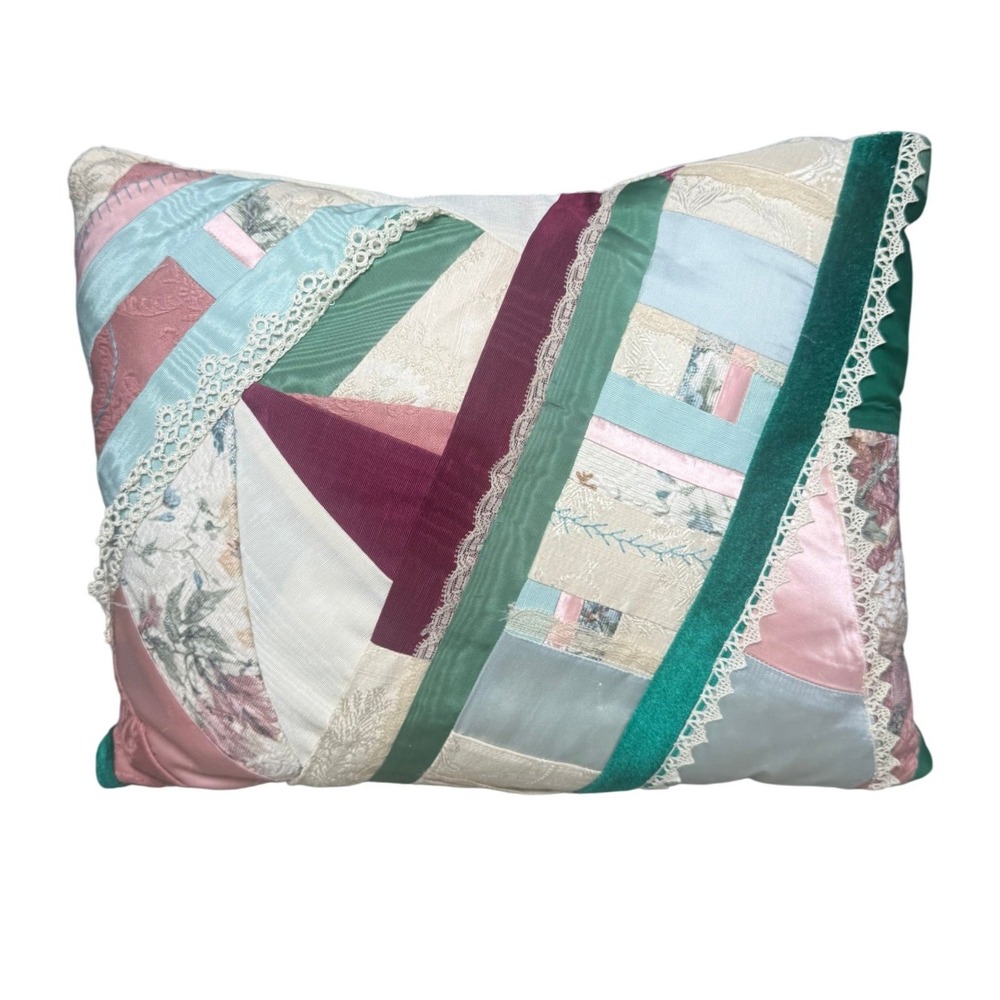 Handmade Victorian Style Crazy Quilt Patchwork Pillow Velvet Lace Vintage